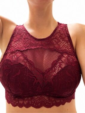 Candie's Burgundy Lace High-Neck Bralette